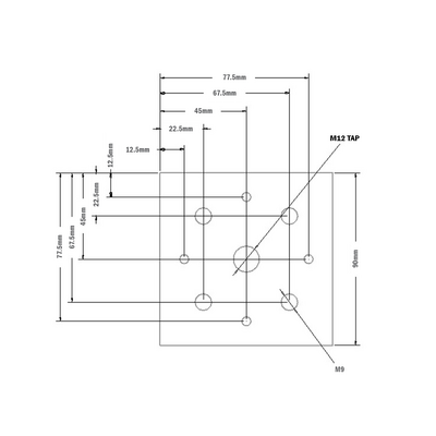 32-9090M12S-1 MODULAR SOLUTIONS FOOT & CASTER CONNECTING PLATE 90MM X 90MM, M12 HOLE, SOLID ALUMINUM W/HARDWARE